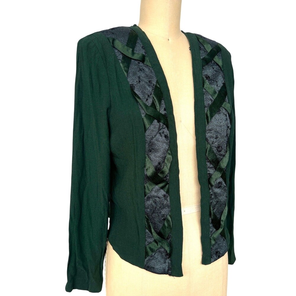 VTG 90s Wild Rose Open Front Jacket Green Floral Embroidered Cottagecore 8 M
